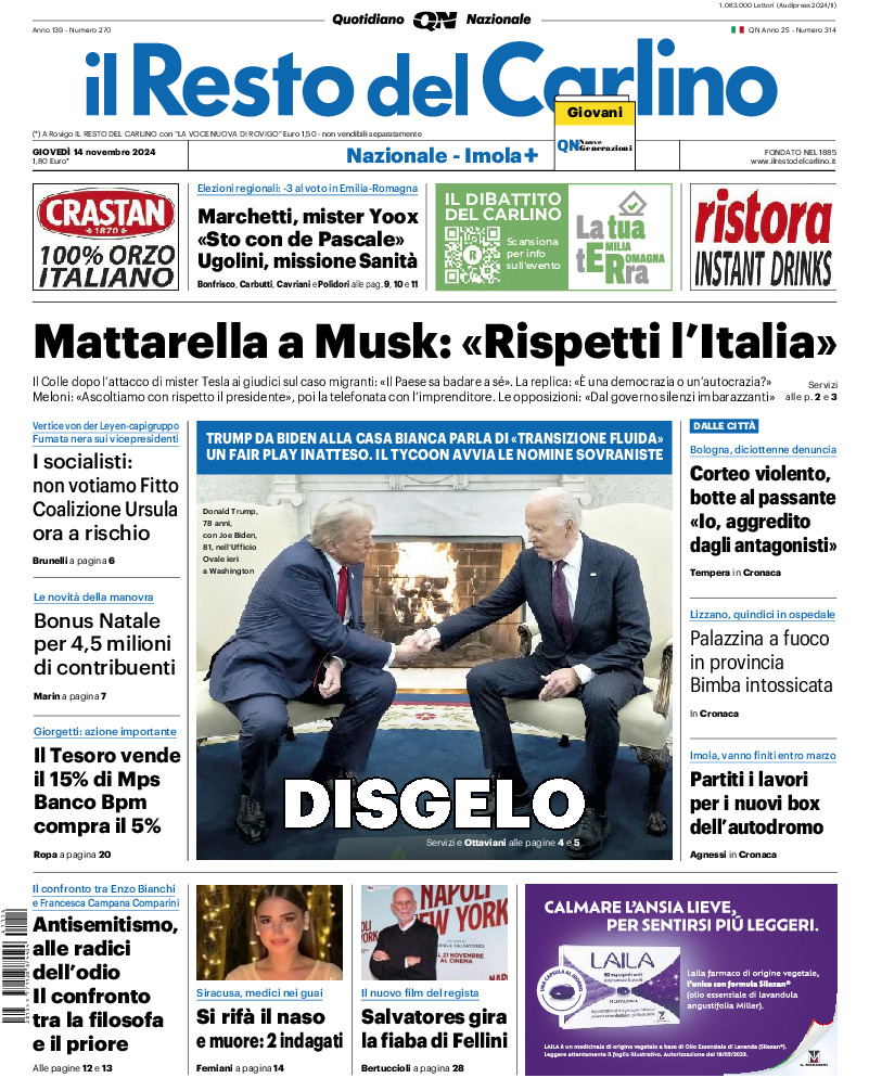 Prima-pagina-il resto del carlino-edizione-di-oggi-20241114